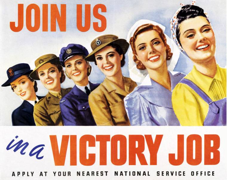 A promotional poster for women at work during WWII