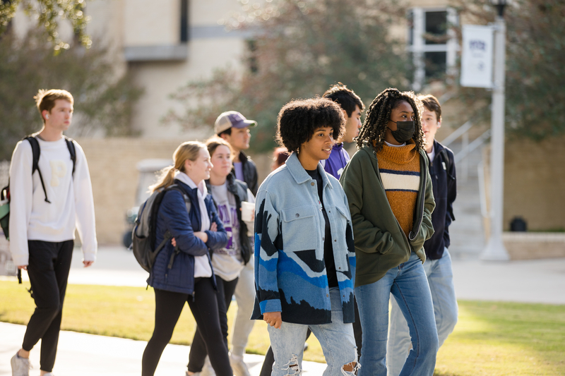 Students walking across campus