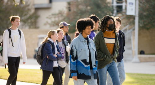 Students walking across campus