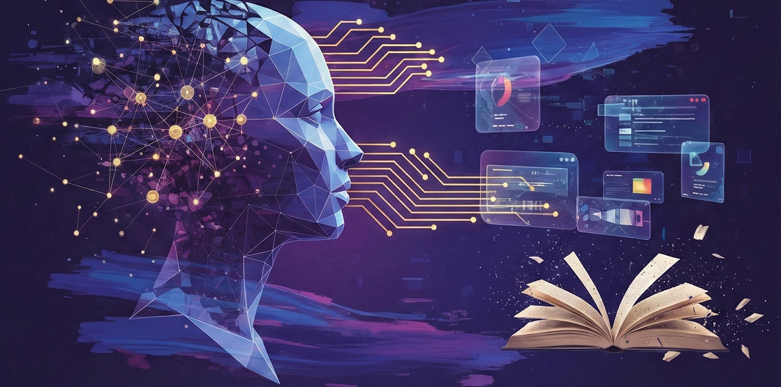 futuristic ai robot head with glowing neural network and digital circuits
