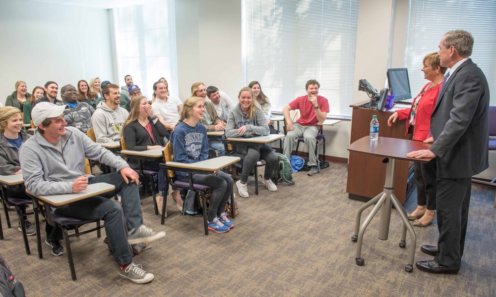 George W. Bush visits a class