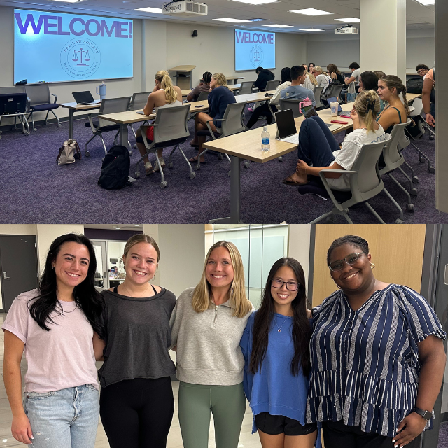 Side by side images of TCU students at the first pre-law society meeting of the fall 2025 semester.