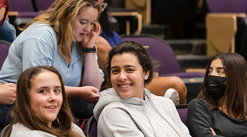 Students attend a film festival for AddRan College inside the Sid Richardson Building. Photo by James Anger on March 29, 2022.