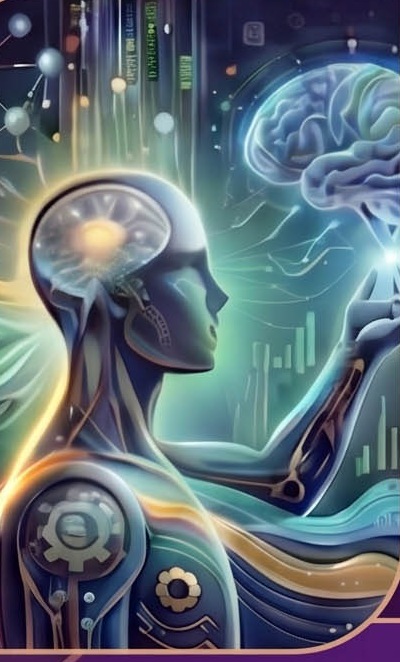 futuristic cyborg holding human brain