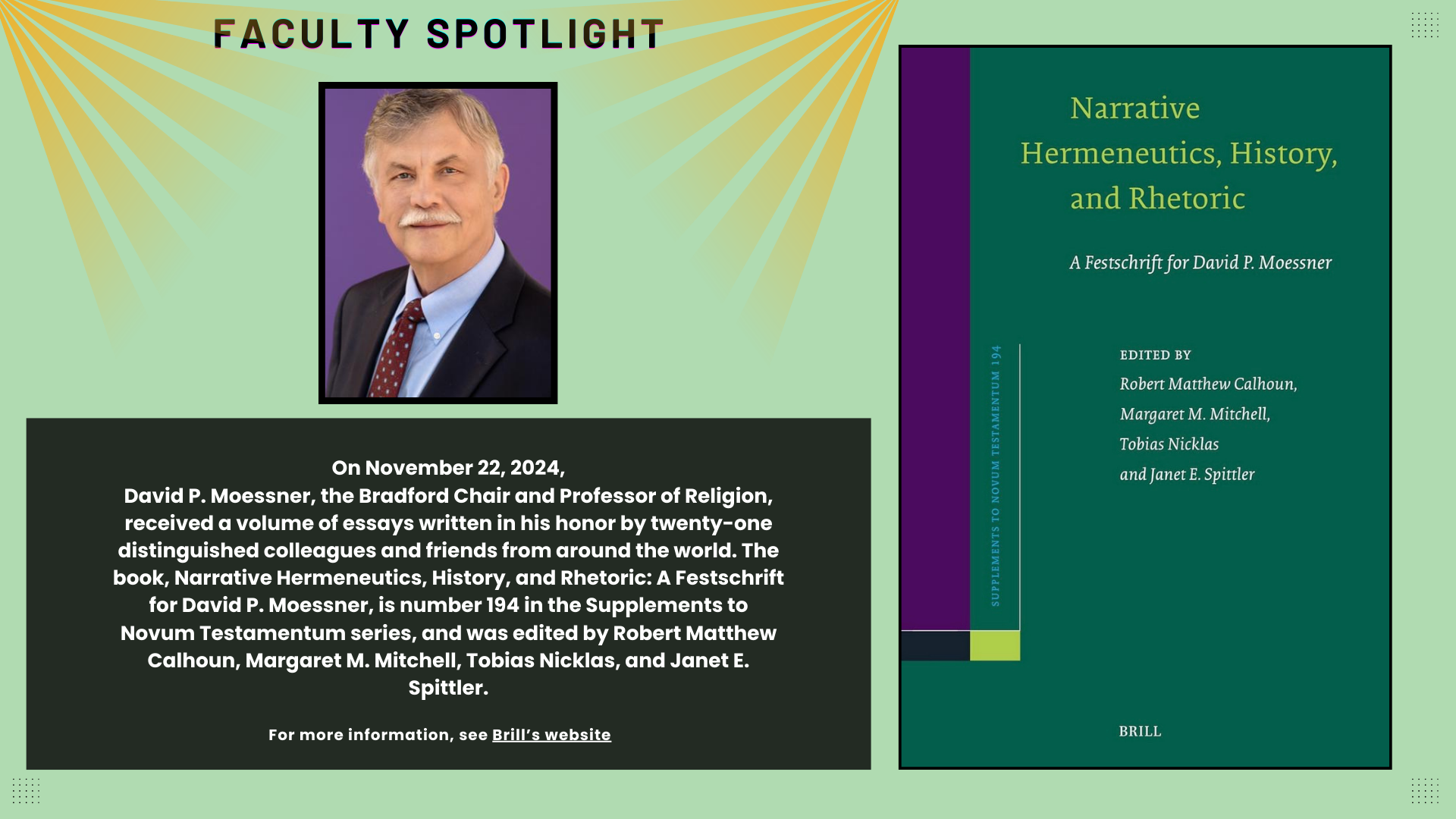 Image of David Moessner, Book, Faculty Spotlight and Description of Book and Honor
