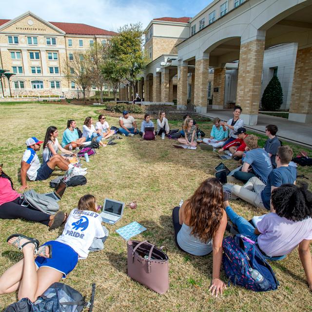 A class sits outside