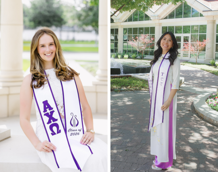 Two images of Michel Graham ’26 and Amelia (Mia) Vu ’26